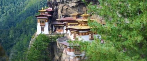 mountains of Bhutan with temple